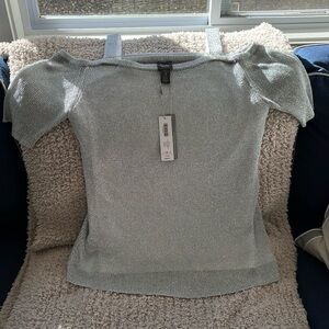 NWT, Chico’s size 2, perfect for holiday party! Shimmering silver top